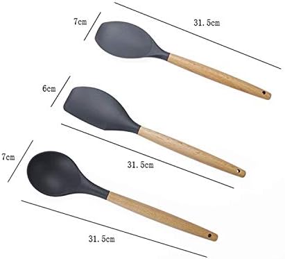 Kn082 11 in 1 Wooden Handle Silicone Kitchen Tool Set with Storage Bucket(Black) Cookware Set Cookware Picnic Boiler Cookware (Color : Green)