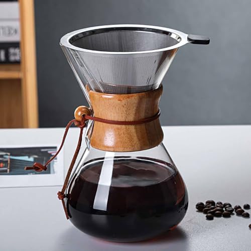 GS Pour Over Coffee Maker – 13.5 OZ Glass Carafe with Stainless Steel Filter Reusable &amp Portable Drip Coffee Maker for Home Office Camping – 600ML Capacity