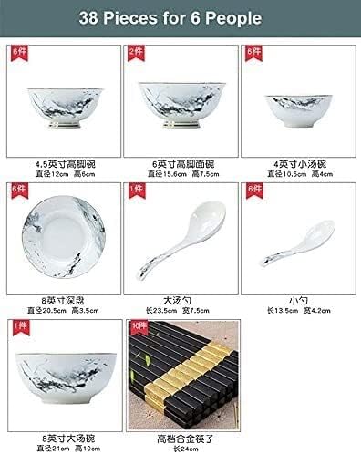 Dinnerware Set Dinner Party Tableware Service Set 38/70 Pieces Chinese Dinnerware Set Ceramic Marble Effect Tableware Gift Service for 6-10 People (One Color 38pieces)