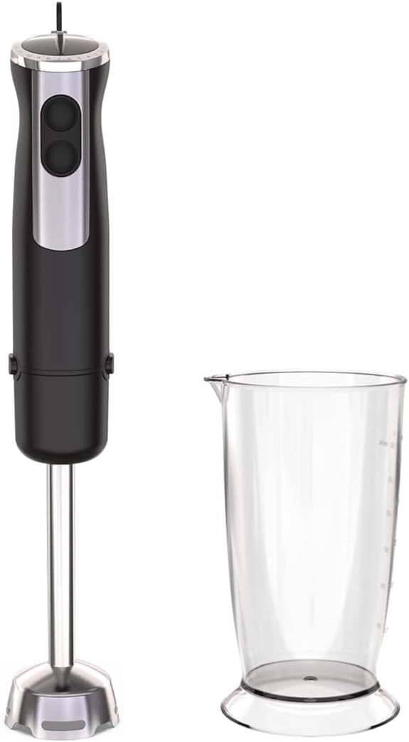 immersion blender corded electric stick mixer 1000W dual-speed motor 12 adjustable speeds comes with a measuring cup suitable for baby food purees and soups