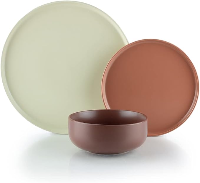 Everything Kitchens Modern Flat Dinnerware Collection (Mojave 12 Piece Dinnerware Set)