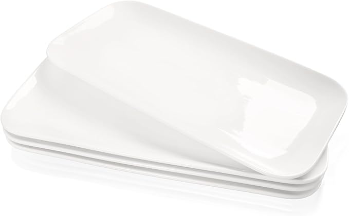 Serving Platters Set of 4 Rectangular Serving Plates Serving Trays for Entertaining Party MicrowaveOvenDishwasher SafeKitchen Dinnerware White 12.4 Inch