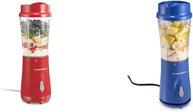 Hamilton Beach Personal Smoothie Blender With 14 Oz Travel Cup And Lid Blue 51132 &amp Hamilton Beach Personal Blender for Shakes and Smoothies with 14oz Travel Cup and Lid Red (51101RV)