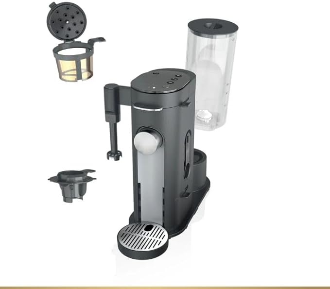 Single-Serve Coffee Maker Pods &amp Grounds 4 Brew Styles: Classic Rich Over Ice Specialty Compact Frother 6-24 oz Brew Sizes Travel Mug Friendly Gray PB050