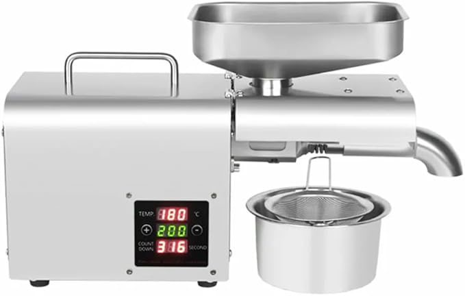 Automatic Oil Press Cold/Hot Oil Extract Machine with Large Feed Opening Commercial Grade Organic Oil Press 304 Stainless Steel Squeezer for Flax Peanut Canola Sesame 610W