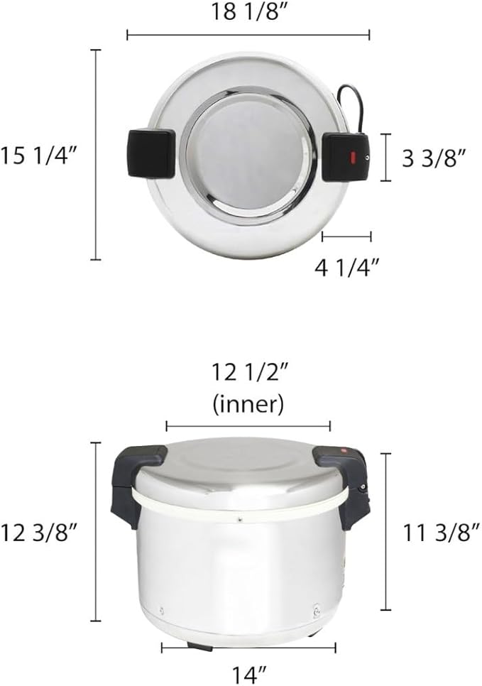 TrueCraftware- 30 Cup Electric Rice Warmer Stainless Steel Hinged Lid and Base- Keep Warm Makes Soups Stews Grains Hot Cereals for Commercial Rice Cooker and Warmer