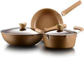 Saucepan Set - 3 Piece - Pans with Toughened Glass Lids and Heat-Resistant HandlesStock Pot 24CmFrying Pan 24CmWok 32CmEasy to CleanCan Be Used for Gas Induction Cooker