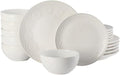 Durable 18 Pieces Elegant Round Ceramic Dinnerware Set For 6 | Hand Painted Floral Emboss Reactive Glaze Design Linen White Color | Durable Dishwasher Oven Safe Pretty Smooth Textured | Stylish Look