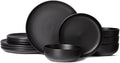 12-Piece Stoneware Dinnerware Set Black Matte Glaze Service for 4 Includes 10 Dinner Plates 7.5 Salad Plates 5.9 Cereal Bowls Microwave and Dishwasher Safe
