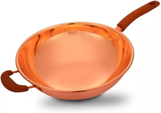 Copper Wok Uncoated Handmade Pure Copper Cooking Household Pot Old Style Rice Cooker Induction Cooker Gas Stove Copper Pot (Color : A Size : 35cm) (A 35cm)