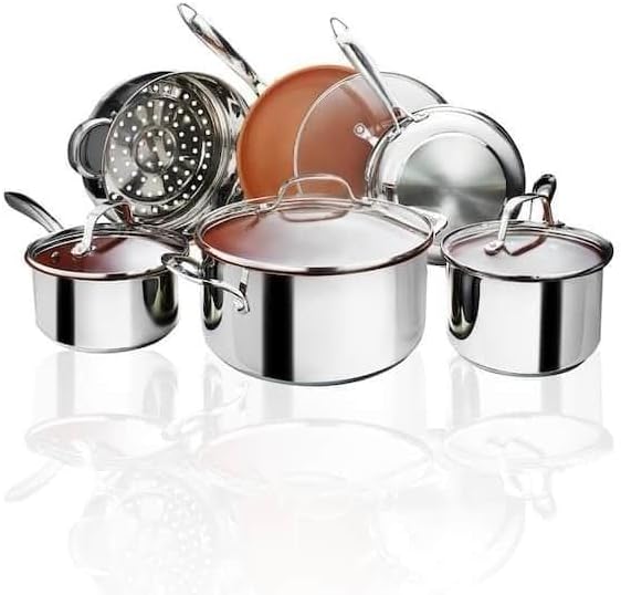 For 10-Piece Stainless Steel Ti-Cerama Non-Stick Premium Cookware Set with Lids