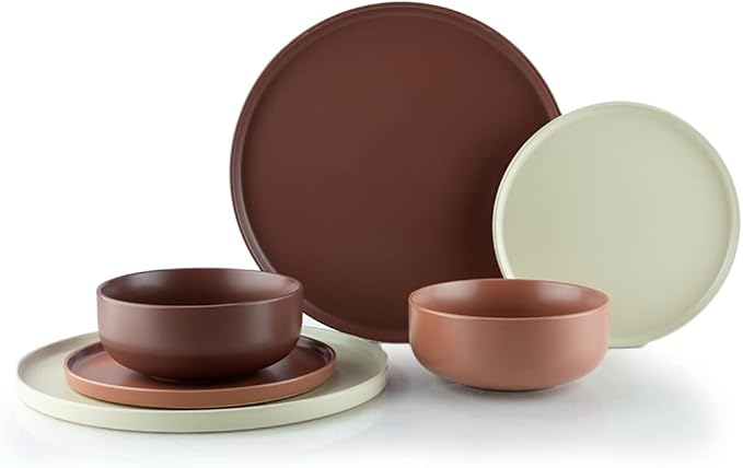 Everything Kitchens Modern Flat Dinnerware Collection (Mojave 24 Piece Dinnerware Set)