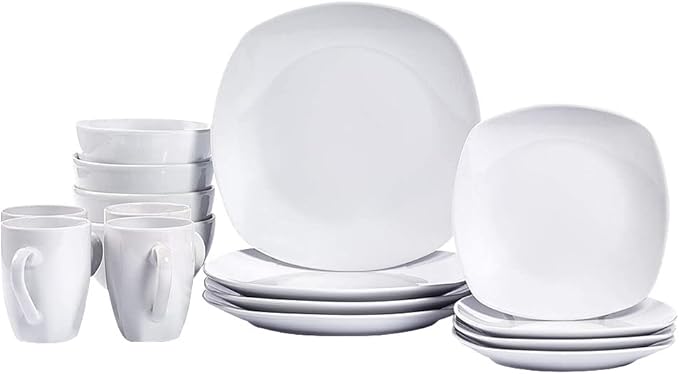 The Season Essentials High Fired Ceramic Square Dinnerware Sets - Set of 16