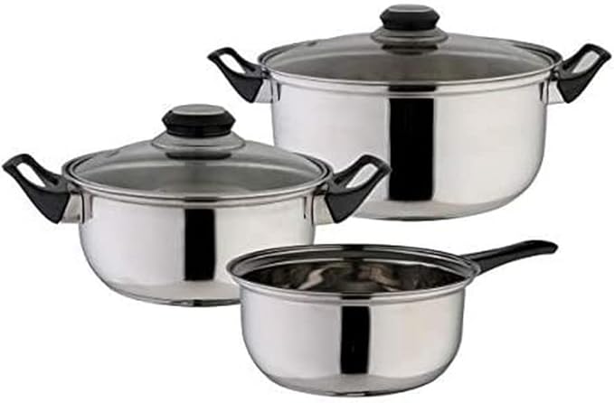 axentia 131729 Compact Pot Set Glass Lid Stainless Steel 5 Pieces Cookware Silver