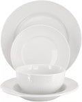 16-Piece White Porcelain Dinnerware Set – Double Bowl Plates Microwave &amp Dishwasher Safe Textured Design Tableware for Elegant Dining