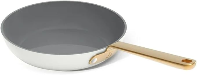 Pans 12pc Ceramic Non-Stick Cookware Set by Drew Barrymore Pots &amp Pans with Lids Dishwasher‑SafeSoft‑Touch Handles Even‑Heat Base. (White Icing)