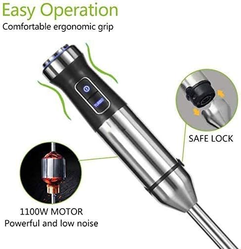 1100 Watt Multi-Speed Immersion Hand Blender 4-in-1 Multi-Purpose Handheld Blenderwith 500ml Food Grinder 800ml Container Egg Whisk Smoothies Sauces and Soups - Multi-Purpose