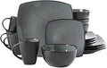 16 Piece Square Two-Tone Stoneware Dinnerware Set For 4 | Reactive Glaze FinishDishwasher &amp Microwave Safe Expertly Crafted | Perfect for Kitchen Dining Light Grey/Black Shade Modern Appearance