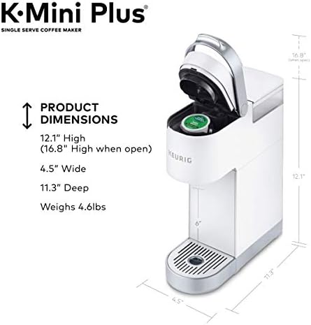 Keurig K-Mini Plus Single Serve K-Cup Pod Coffee Maker with 6 to 12oz Brew Size Stores up to 9 K-Cup Pods Travel Mug Friendly Matte White