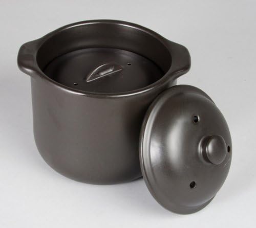 Sento Senga Pottery Seracook Microwave Rice Cooker (Double Lid) Black Glaze (1.5 Cups) 10-05