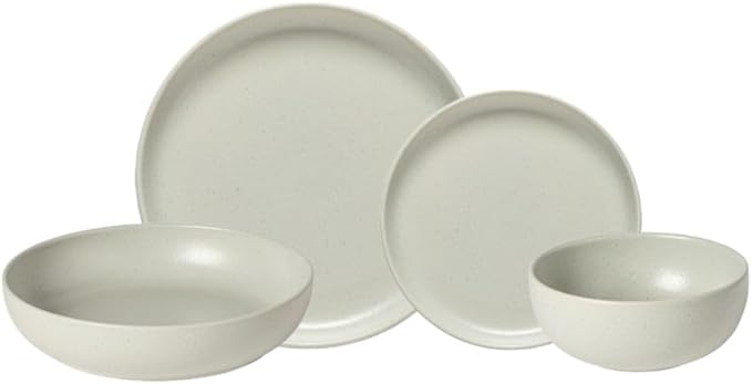 Casafina Ceramic Stoneware 4-Piece Place Setting Service for 1 Pacifica Collection Oyster Grey | Microwave &amp Dishwasher Safe Dinnerware Set | Food Safe Glazing | Restaurant Quality Tablewa