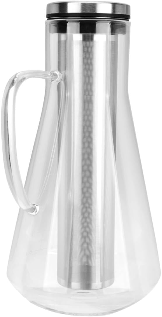 Large Capacity 1600ml Cold Brew Coffee Maker with Borosilicate Glass and Stainless Steel Filter Iced Coffee Pot for Home Brewing Sturdy with Measurement Scale