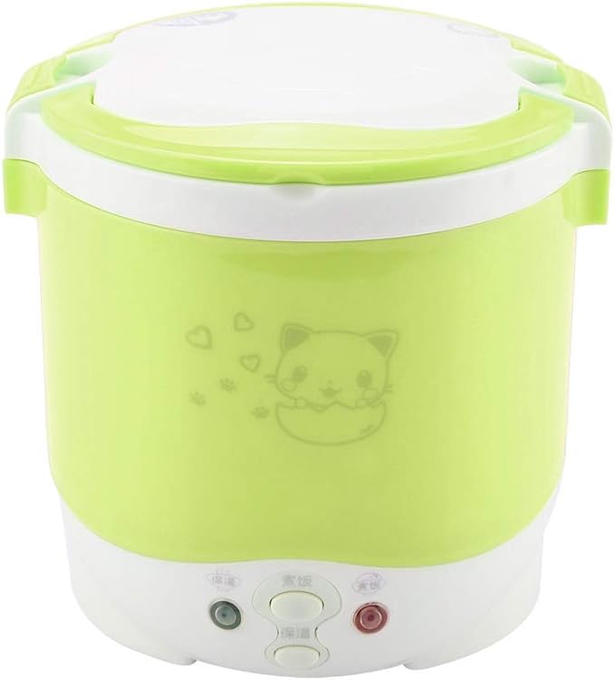 Mini Rice Cooker Steamer 12V 100W 1L Electric Travel Rice Cooker Small Box Multi-function Cooking Steaming Lunch Box for Cars Home Office School Cook Raw Food(Green)