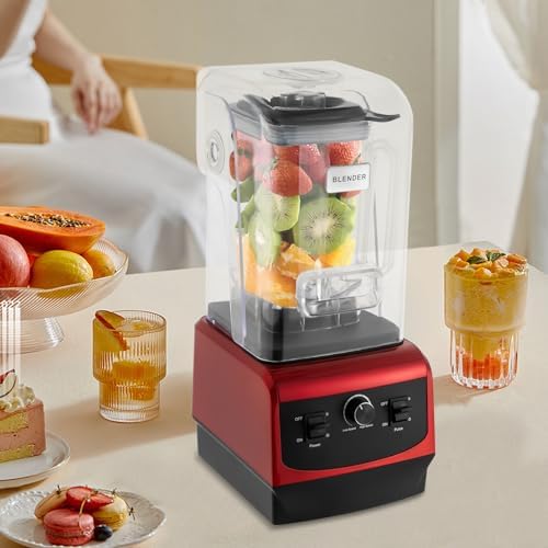 2200W Commercial Mix Blender - 2L High-Speed Smoothie Machine with Soundproof Cover for Ice Crushing Chopping Grinding and Blending - Professional Countertop Kitchen Appliance
