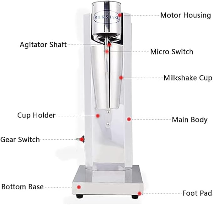 180W Commercial Milkshake Machine 18000rpm Electric Drink Mixer with 2 Speed Adjustable and 800ML Cup for Smoothie Milk Ice Cream Blender(Single Head)