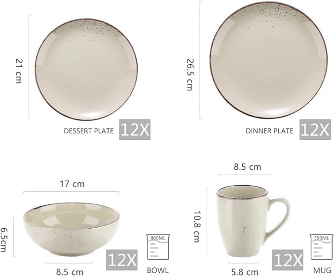 16-Piece Stoneware Ceramic Dinnerware Set with Dinner Plate Dessert 800ml Bowl Mug Tableware