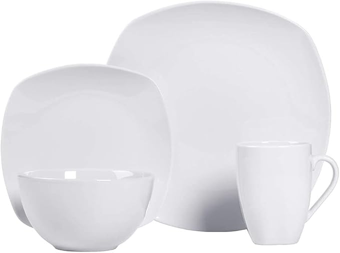 The Season Essentials High Fired Ceramic Square Dinnerware Sets - Set of 16