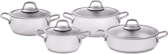 JSEIAJB 8 Piece Cookware Set Stainless Steel Stock Pot Sauce Pot Milk Pot Kitchen Cooking Cookware Set