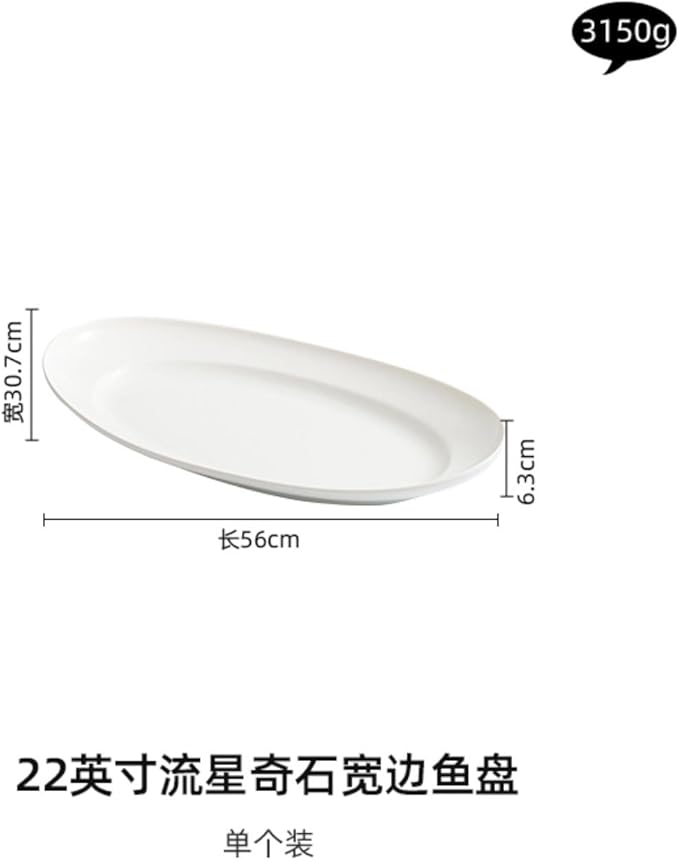 Thcbme 加热保温鱼盘家用酒店明炉餐具饭店蒸鱼陶瓷盘子菜盘/Ceramic Dinnerware SetsPlates and Bowls/22英寸奇石宽边鱼盘