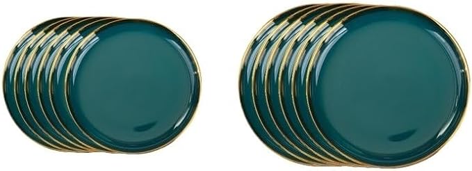 Dinner Sets Gilt Rim Green Ceramic Plate Steak Food Plates Bowls Ins Dinner Dish Luxurious Porcelain Dinnerware Set For Family Hotel(12pcs)