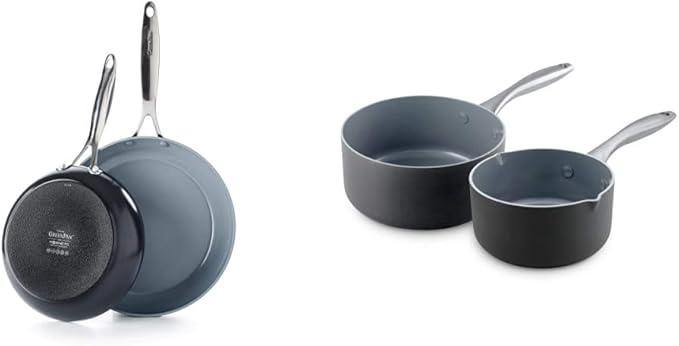 GreenPan Valencia Pro Hard Anodized Induction Safe Ceramic Nonstick 10 and 12 Set Gray &amp Lima 1QT and 2QT Ceramic Non-Stick Saucepan Set Gray -