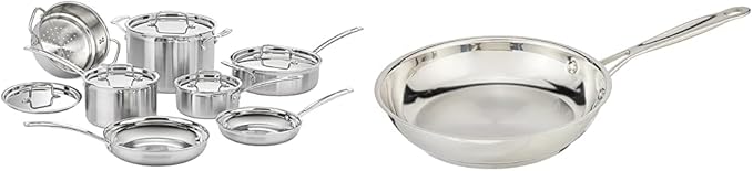 Cuisinart 12 Piece Cookware Set with 8 Chef's Classic Skillet MultiClad Pro Triple Ply Stainless Steel