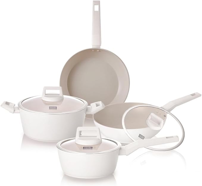 cukin IH cookware set pan 2P+ pot 2P+ lid 1P white Large Ivory