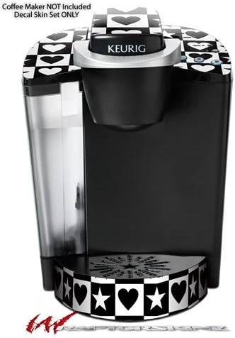 Decal Style Vinyl Skin compatible with Keurig K40 Elite Coffee Makers Hearts And Stars Black and White (COFFEE MAKER NOT INCLUDED)