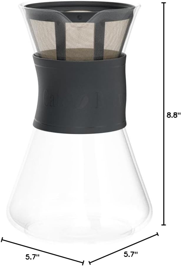 CAFE BREW COLLECTION Pour Over Coffee Maker with Permanent Filter 1.2 Liter 40 Ounce Black Band