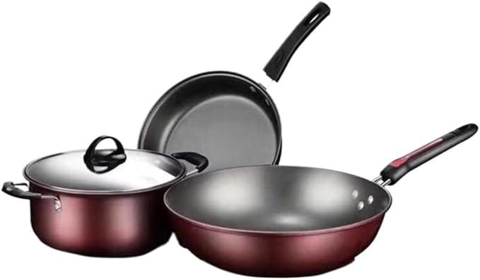 RUVOO Cookware Set Pots and Pans 3 Pcs Cooking Pot Frying Pan Kitchen Cookware Set Non-Stick Cookware Frying Pan Saucepan with Glass Lid Kitchen Cooking Set