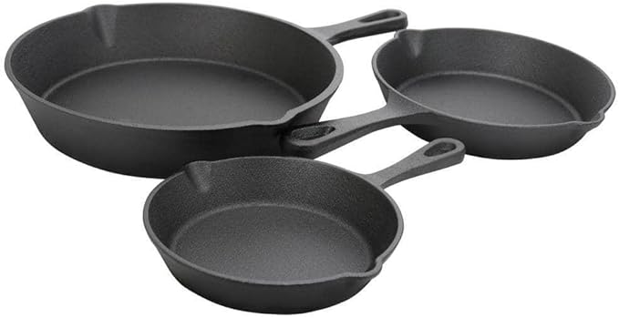 For Gibson Home Set Set Cast Iron Round Pre-Seasoned Cookware 3-Piece