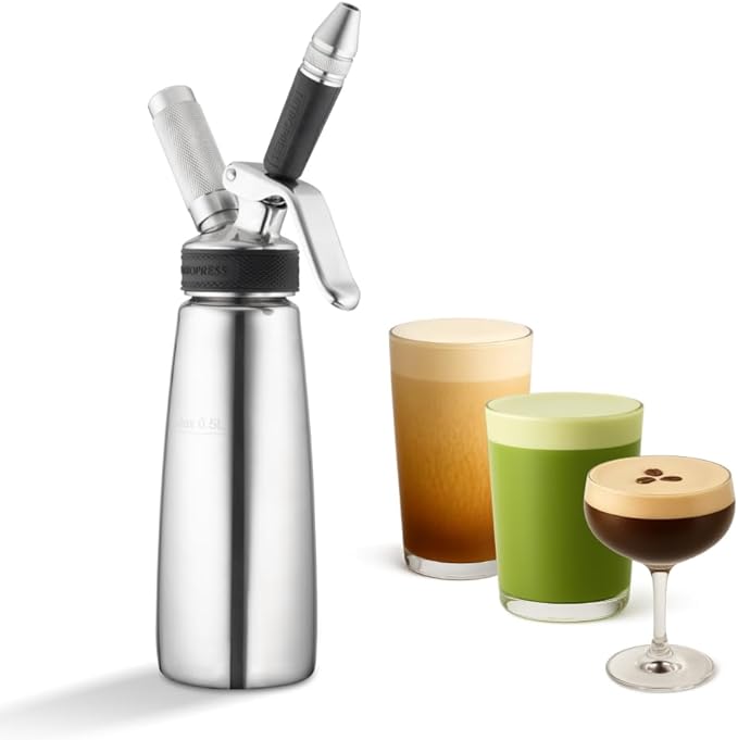 Original NitroPress - Nitro Cold Brew Coffee Maker | Portable Nitrogen Infuser for Smooth Nitro Drinks Cold Brew Cocktails &amp Tea at Home or On the Go | Uses N2 Cartridges | Stainless Steel Desig