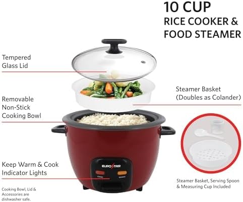 EUROSTAR 10-Cup Rice Cooker Red