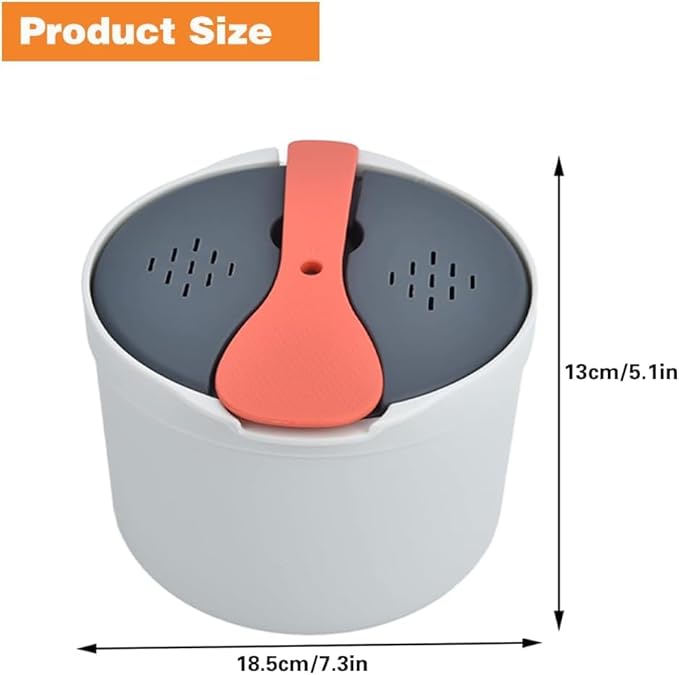 Microwave Rice Cooker Set 2L Rice Steaming Pot Microwave Cooker Microwave Rice Steamer Vegetable Steamer Rice Maker Set with Spoon Lid Strainer