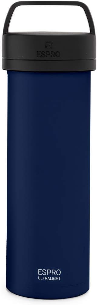 ESPRO P0 Ultralight French Press Coffee Maker for Travel Vacuum Insulated Stainless Steel 16 Ounces Blue