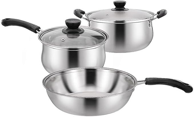 Stainless Steel Milk Pot Soup Wok Three Piece Cookware Set