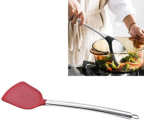 Kn605 Stainless Steel Handle Silicone Slice High Temperature Resistance Cooking Slice(Black) Cookware Set Cookware Picnic Boiler Cookware (Color : Red)