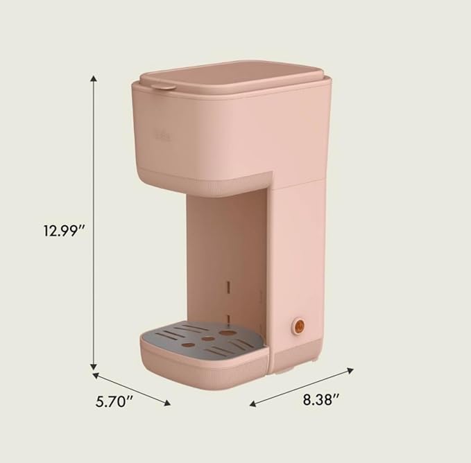 Single Serve Coffee Maker Blush Pink One-Touch Operation Compact Modern Design Travel Mug Compatible Cord Management