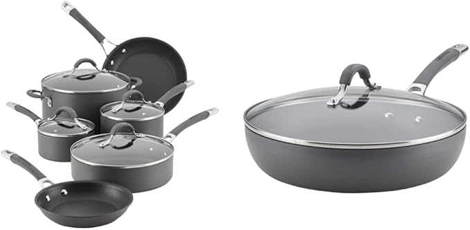 Circulon 83903 Radiance Hard Anodized Nonstick Cookware Pots and Pans Set 10 Piece Gray &amp Radiance Deep Hard Anodized Nonstick Frying Pan/Fry Pan/Hard Anodized Skillet with Lid - 12 Inch Gray
