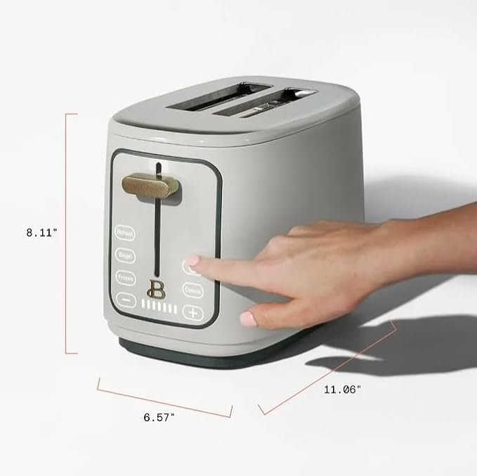 Beauti 2 Slices Toaster with Touch Activated Display 900 W Bagel/Frozen/Reheat Presets Wide Slots Easy Cleaning (White Icing)